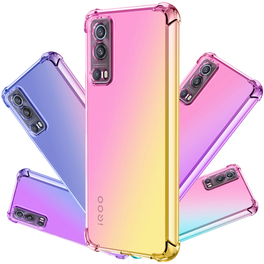 

For VIVO IQOO Z6 44W IQOO Z6 Pro IQOO Z3 5G iQOO U3x Standard iQOO U1x IQOO Neo3 5G Phone Case,Hybrid Cute Gradient TPU Cover