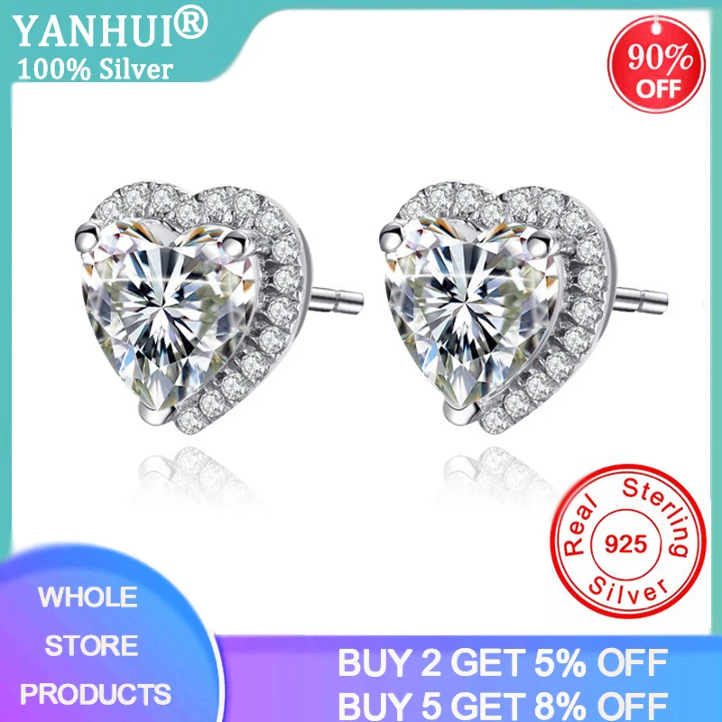 

Stud Earrings For Women Tibetan Silver Heart Cubic Zirconia Wedding Engagement Promise Bridal Elegant Jewelry Gift E099