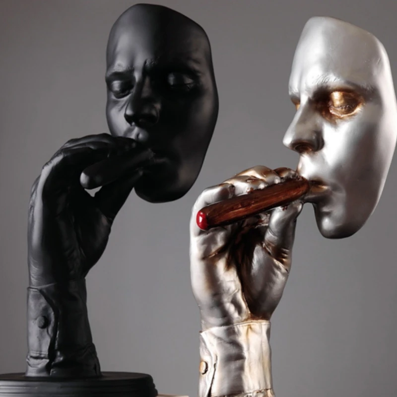 Абстрактная скульптура в стиле ретро статуэтка с лицом курительной сигары