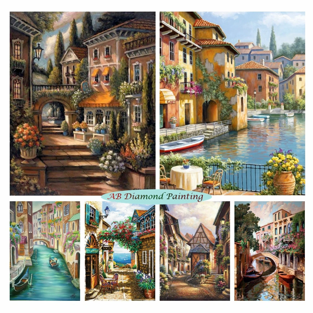 

Villa House 5D AB Drills Diamond Painting Nature Landscape Cross Stitch Embroidery Art Kit Home Decor City Flower Street Scenery