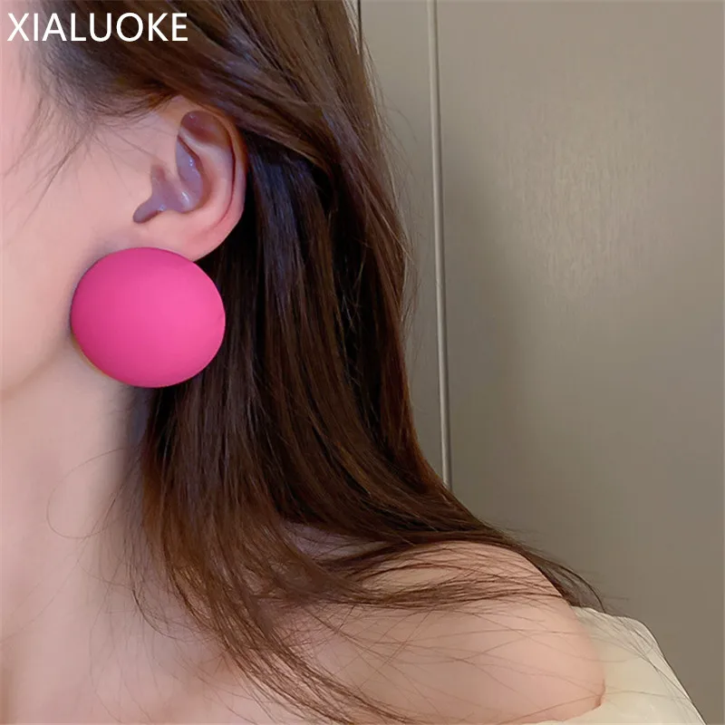 

XIALUOKE New Summer Geometric Round Candy Color Stud Earrings For Women Personality Hyperbole Big Earrings Travel Party Jewelry