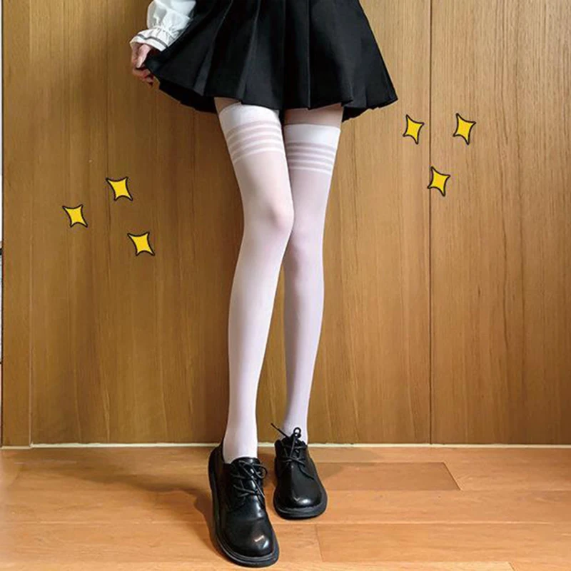 2 Pairs New Women Thin Long Socks Sexy Spring Summer Tights Korean Students High Stockings Black White Panty JK Breathe Dot Sock