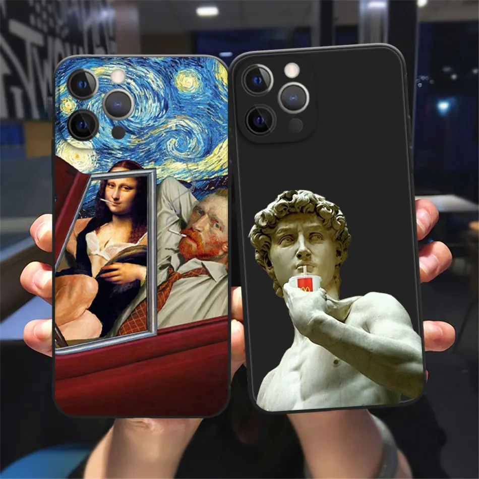 

Funny statue David art mona lisa Phone Case For iPhone 11 12 13 Pro Max X XR XS MAX X 6s 8 7 Plus 12 13 Mini Black Soft TPU case