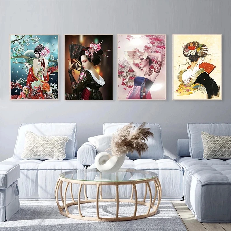 

Canvas Japanese Pictures Geisha Home Decoration Modern Beauty Kimono Woman Paintings Wall Art Prints Poster Modular Living Room