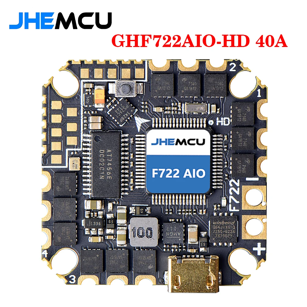 JHEMCU GHF722AIO-HD 40A Baro OSD BlackBox 5V BEC F722 Контроллер полета BLHELIS 40A 4 в 1 ESC 2-6S для RC FPV Cinewhoop Drone