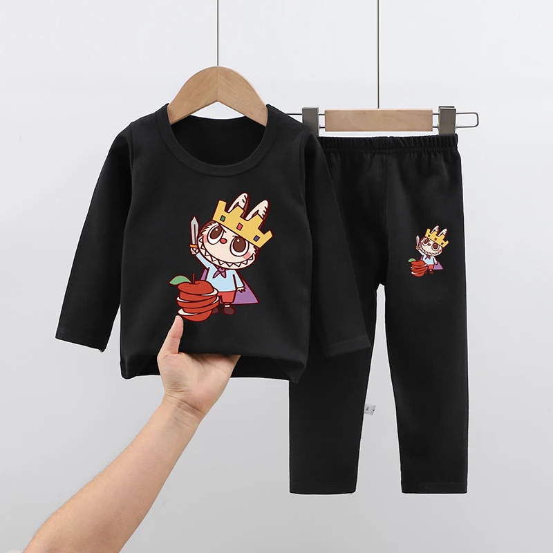 Labubu футболка с длинными рукавами и брюками модный детский пижамный костюм для