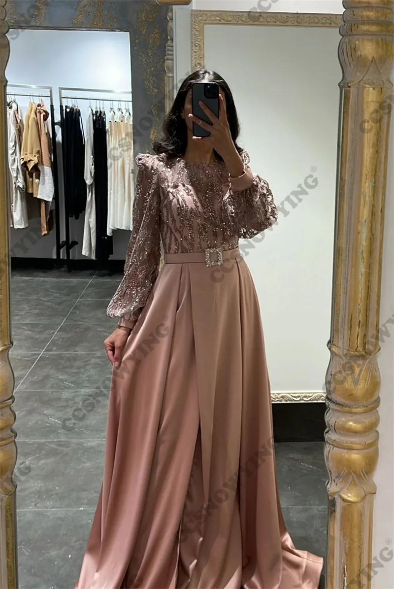 

Женское атласное платье с длинным рукавом, с круглым вырезом