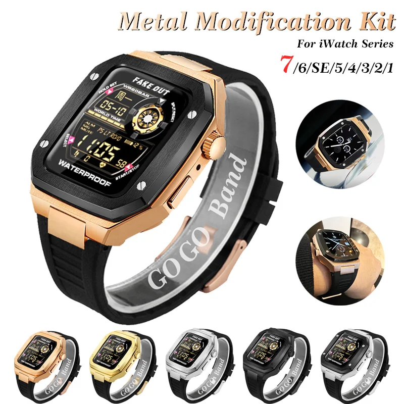 45mm Metal Luxury Strap+case Modification Kit for Apple Watch Band 41mm 44 mm DIY Steel IWatch Series 7 SE 6 5 4 Mod Set 45mm