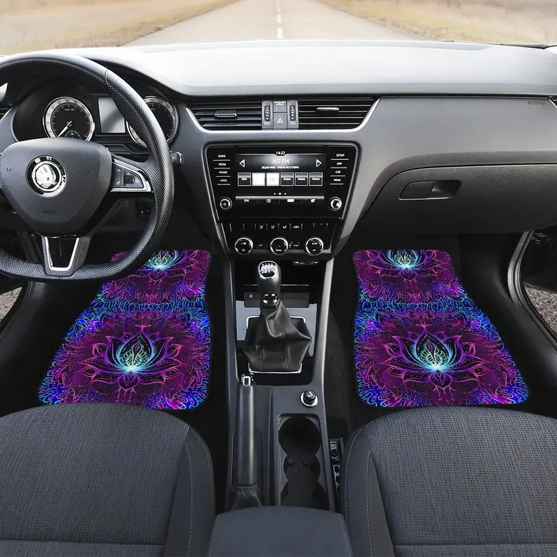 

Blue Purple Lotus Floral Flowers Car Floor Mats Set, Front and Back Floor Mats for Car, Car Accessories