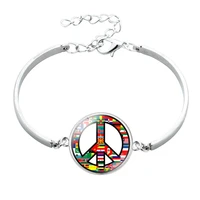 rainbow accessories colorful peace sign crystal bracelet metal alloy bracelet