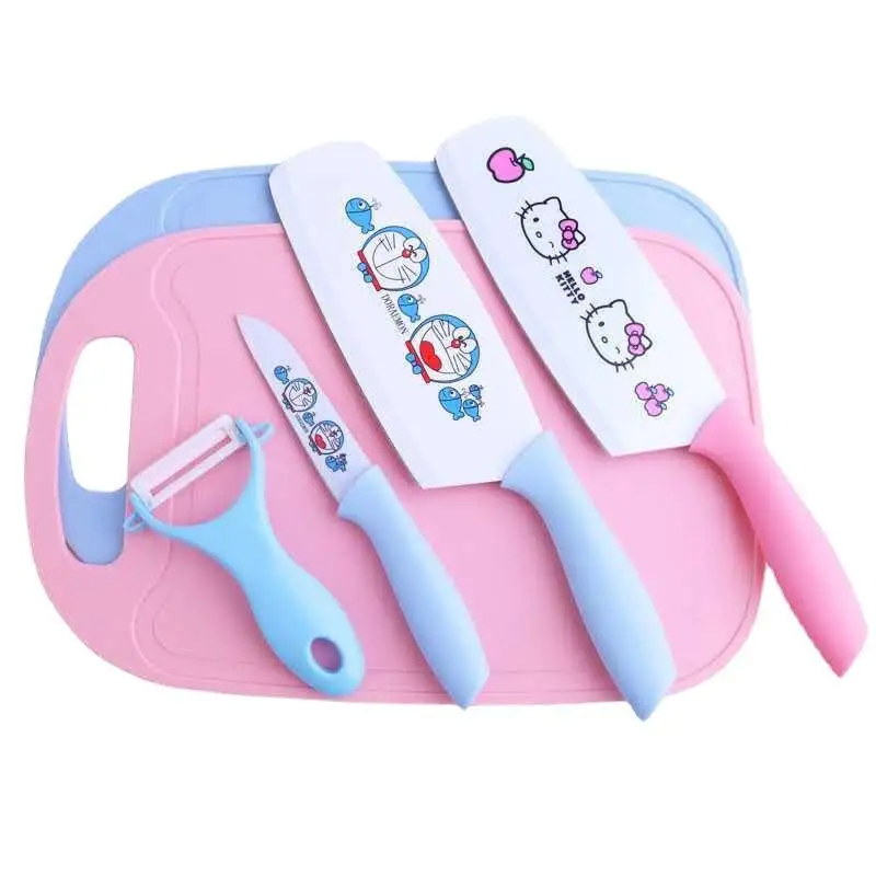 

2022 Cartoon Hello Kitty Knife Kawaii Peeler Cutting Board Scissors Anime Doraemon Pattern Kitchen Tool Paring Knife 5-Piece Set