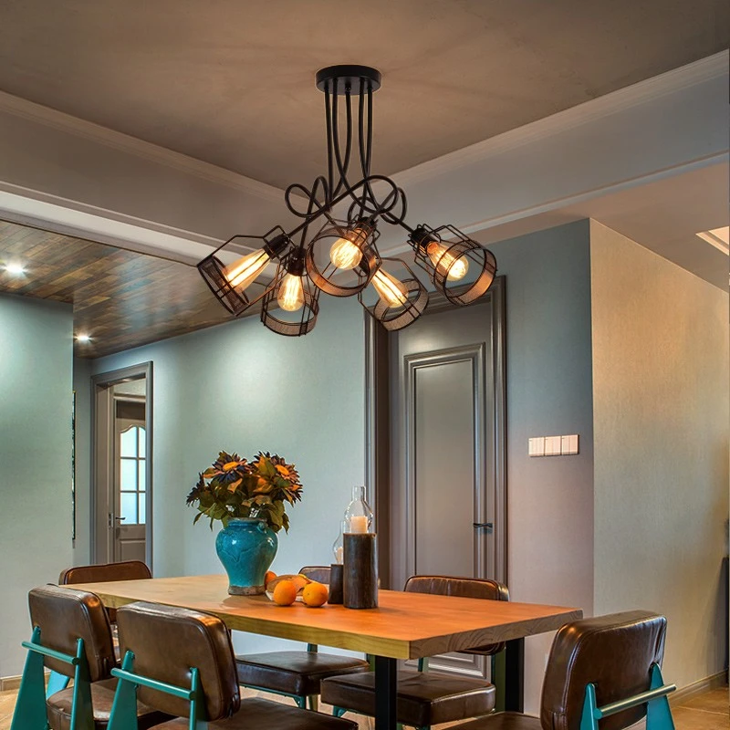 

American Simple Personality Iron Living Room Ceiling Lamp Nordic Retro Industrial Style Creative Restaurant Small Droplight