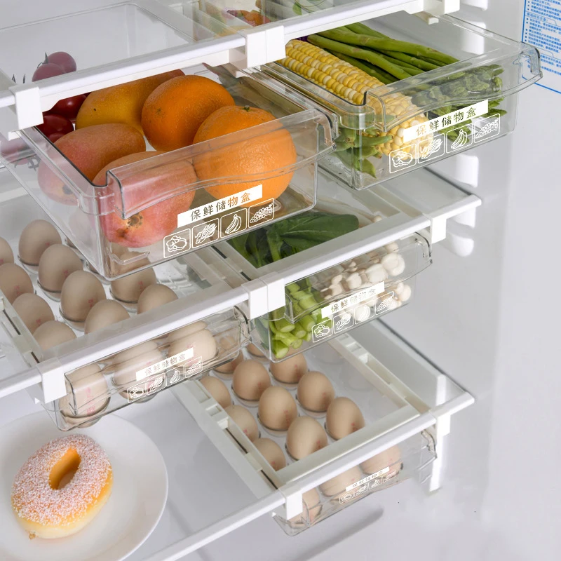 

Fridge Organizer Fruit Egg Refrigerator Storage Rack Under-shelf Refrigerator Drawer Box Fresh-keeping Kitchen Organizer