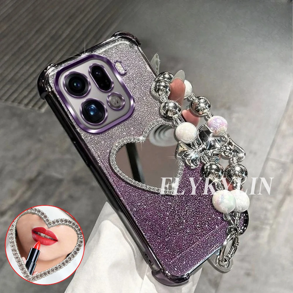 Фото Для Samsung S26 S25 S24 S23 S22 S21 Plus Ultra Edge S20: Защитный чехол с зеркалом, браслетом и блестками, противоударный №5