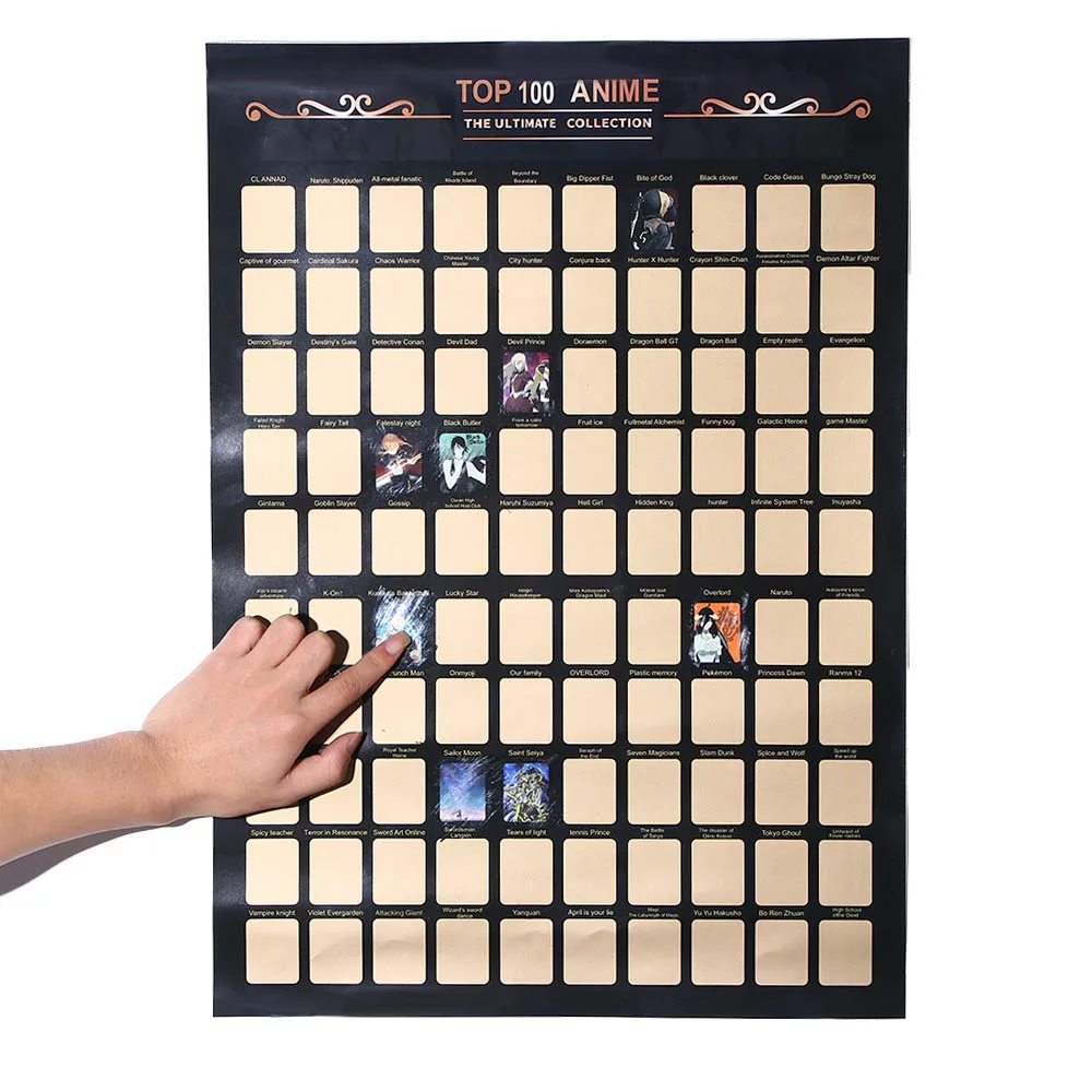 

Top 100 Anime Poster Scratch Off Poster Anime Bucket List Scraping Painting Sticker for Kids Great Gift Home Wall Decoration