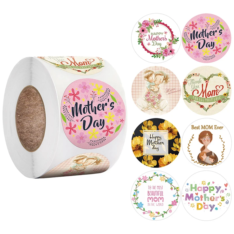 

500Pcs Happy Mother's Day Gifts Label Sticker Kraft 1.5 Inch Round Shape Sticker Designs Mother Gifts Wrap label Tags