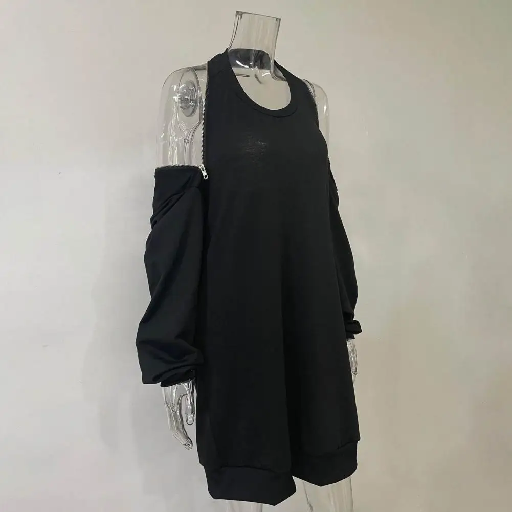 

Модное короткое платье с круглым вырезом, универсальное модное однотонное платье на молнии, осенне-зимнее платье