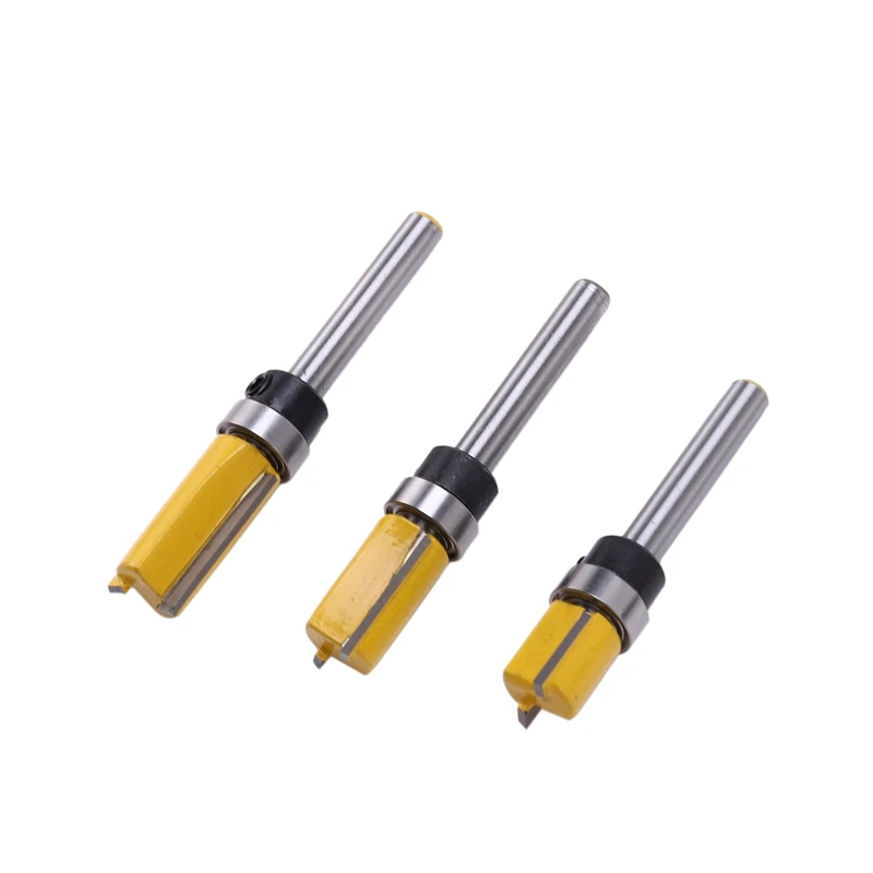 3Pcs 1/4 Inch Flush Trim Router Bit Pattern Top &amp Bottom Bearing 1/2 Blade Template Edge Wood Trimmer Cutter Carpenter