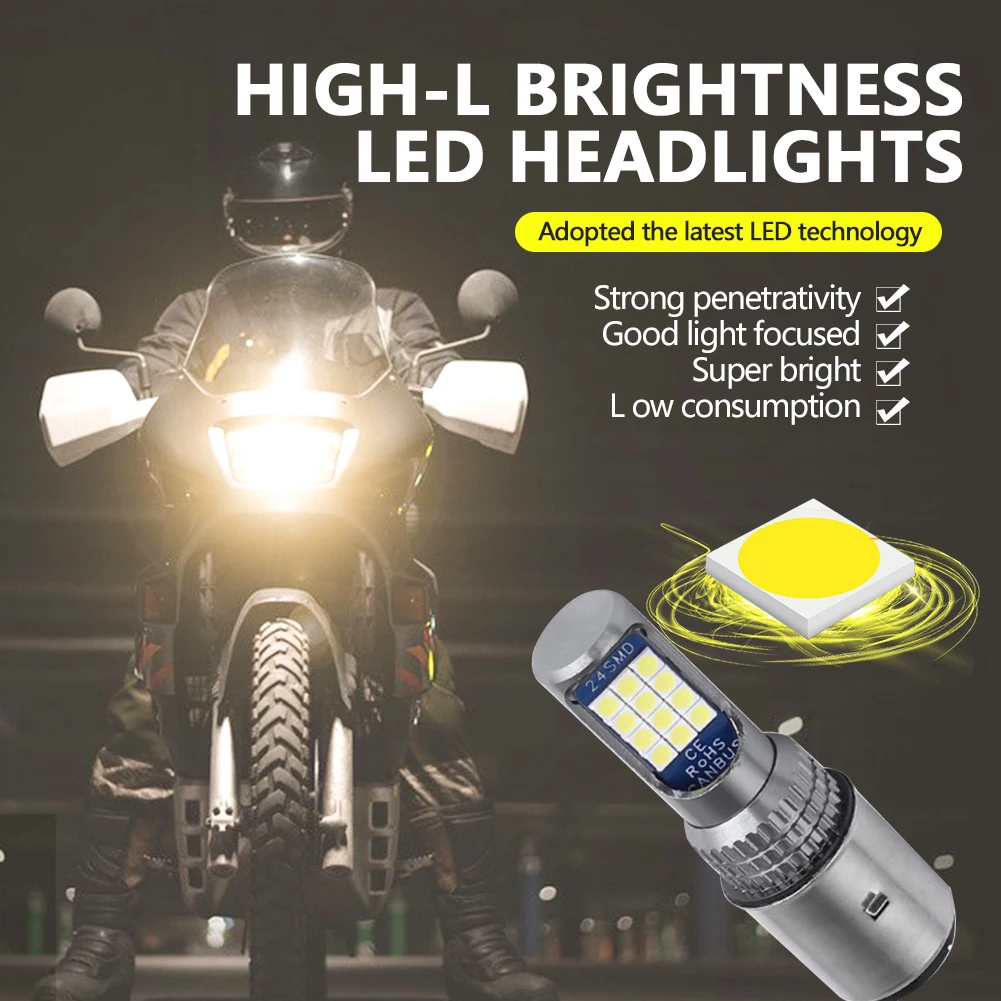 Светодиодные лампы H4 BA20D P15D для мотоциклетных фар 6000k дальний/ближний свет 3030 12SMD