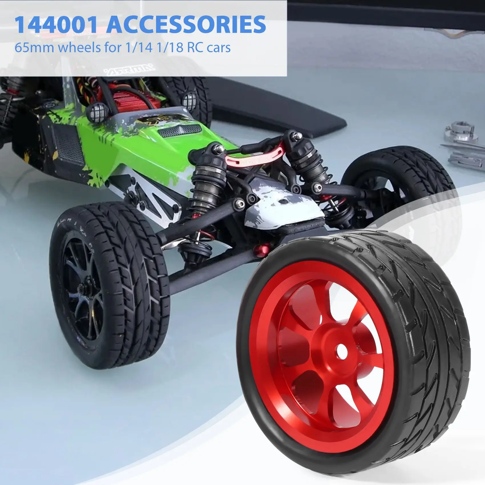

65 мм шина из сплава с удлиненным колесом 12 мм комбайнер для Wltoys 144001 A959 A949 A969 A959B Запчасти для радиоуправляемых автомобилей, красная