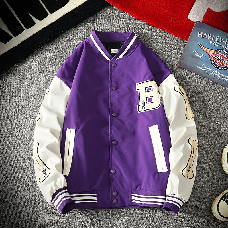 

New Fashion Patchwork Color Block Baseball Jackets Men Hip Hop Streetwear College Bomber Jacket Couple Harajuku Bomber Coats Men