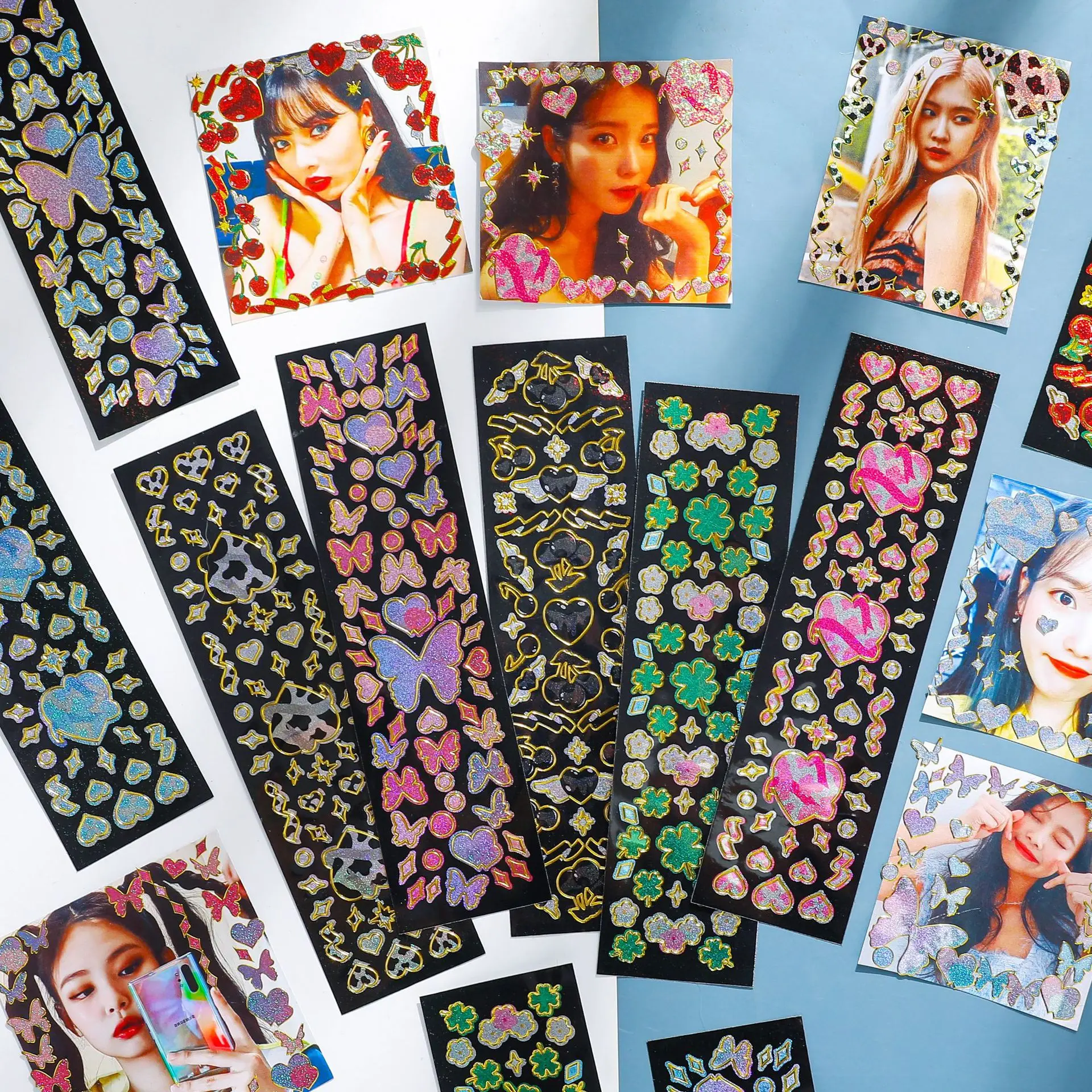 

Photocard Korean Stickers Heart Star Small Ribbon Glitter Decorative Colorful Self Adhesive Sticker For Scrapbook Card Diy Decor