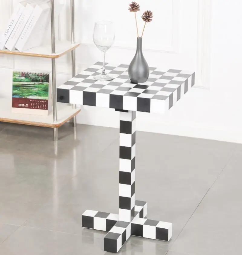 

Nordic Style Checkerboard Pattern Small Table Home Living Room Ins Style Creative Sofa Side Table Simple Small Tea Table 2023