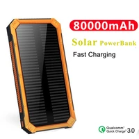 80000mah waterproof solar power bank waterproof usb port external charger suitable for smart phone power bank with led light