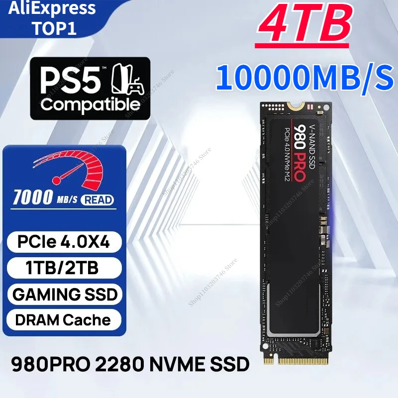 

100% Original 980PRO 1TB 2TB 4TB SSD NVMe PCIe 4.0 M.2 2280 Disk Drives for PS5 PlayStation 5 Laptop PC Notebook Gaming Computer