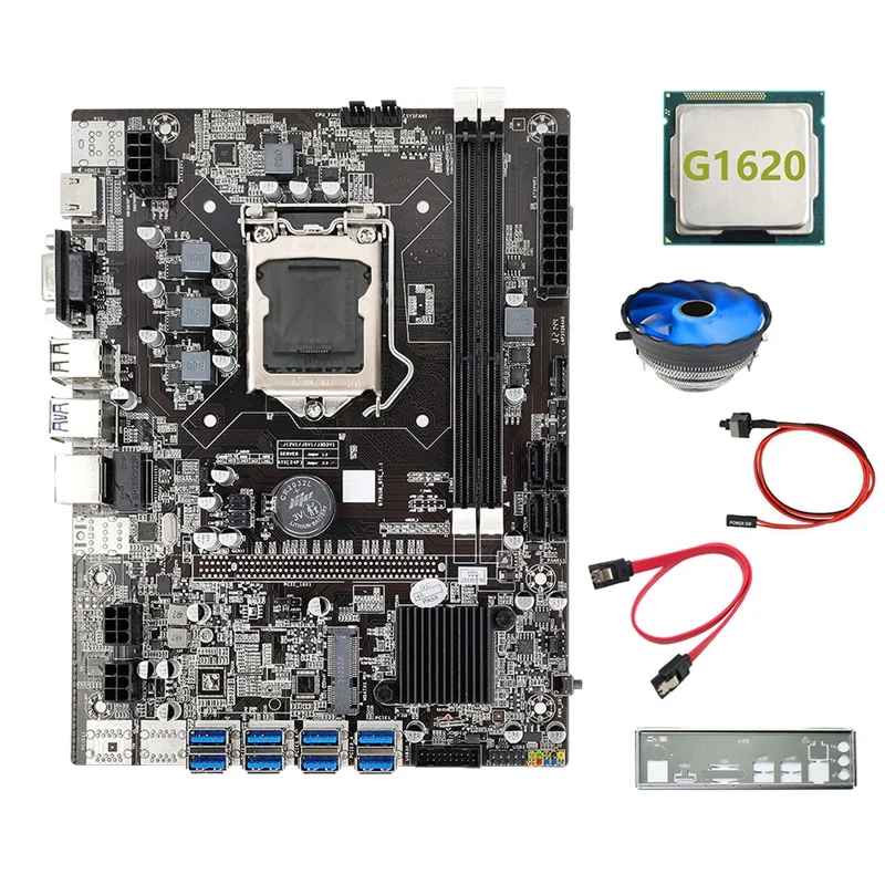 

HOT-B75 8USB ETH Mining Motherboard+G1620 CPU+Fan+Switch Cable+SATA Cable+Baffle LGA1155 DDR3 B75 BTC Miner Motherboard