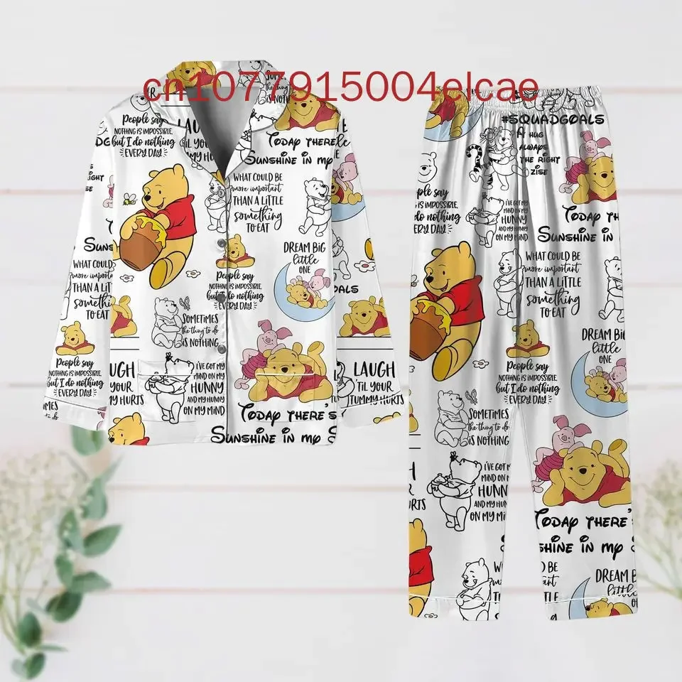 Новинка 2024 пижамный комплект Disney Pooh повседневная мужская и женская рубашка с
