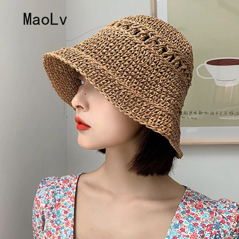 Summer Women Sun Hat Hand Made Straw Hat Girl Vintage Beach Hat Outdoor Sun Protection Hat Panama Uv Bucket Hat Girls