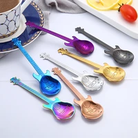 stainless steel cartoon guitar shape creative milk tea coffee spoon multicolor mini flatware drinking tools kitchen accessories