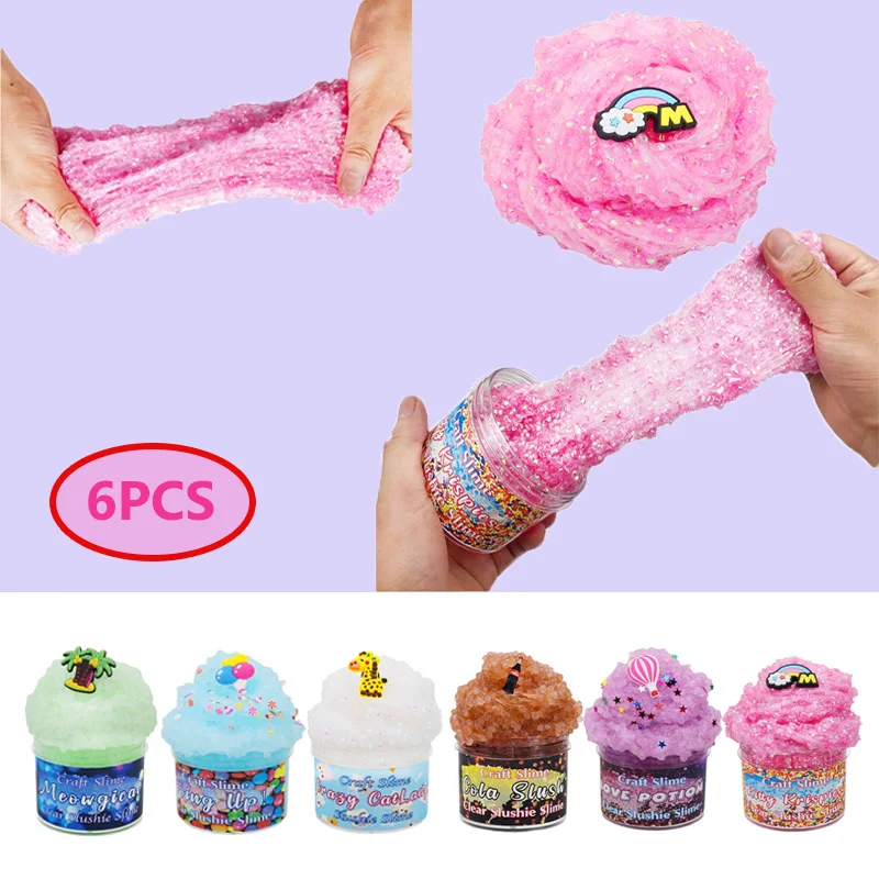 

6pc Set Magic Slime Cartoon Crystal Mud Toys Fluffy Foam Putty Plasticine Cloud Clay Kit For Kids Educational Toy Decompress Toy