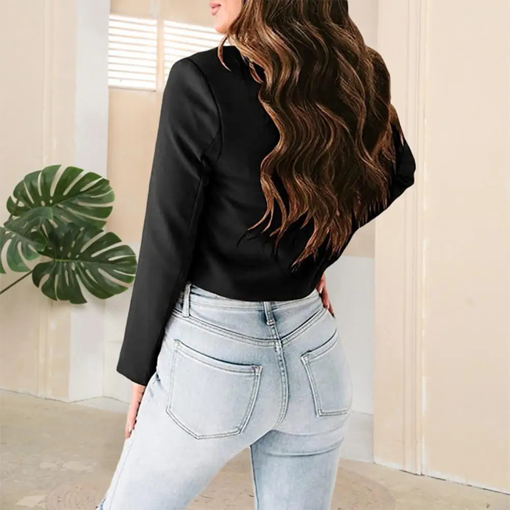 

Blazer Coat Long Sleeve Comfy Anti-Pilling Women Single Button Short Type Blazer Coat Cropped Blazer Workwear
