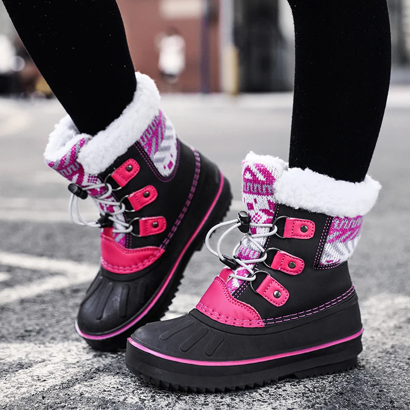Kids Fashion Snow Boots Water Repellent Boys Girls School Sneakers Mid-Calf Outdoor Hiking Sports