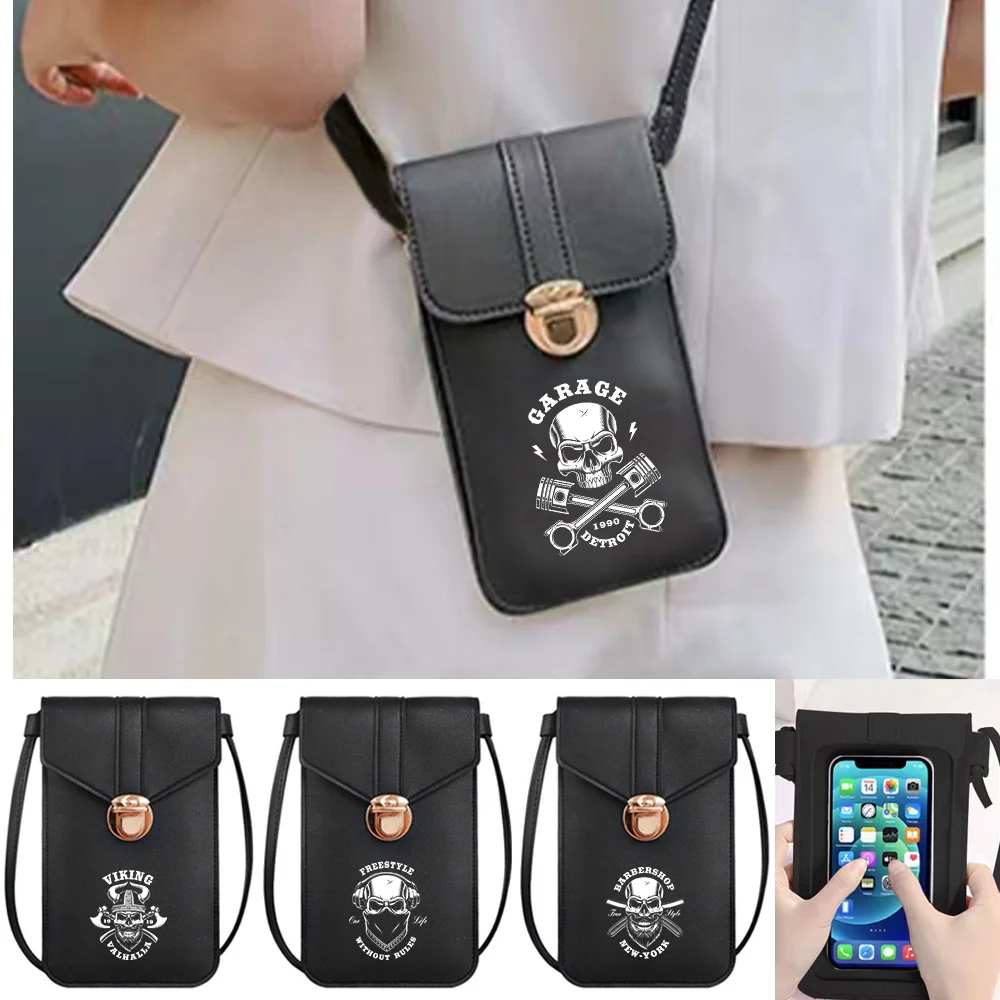 

Universal phone bag crossbody For iPhone 14 13 12 11 Pro Huawei Xiaomi Samsung phone Case Clutch Shoulder Bags skull pattern