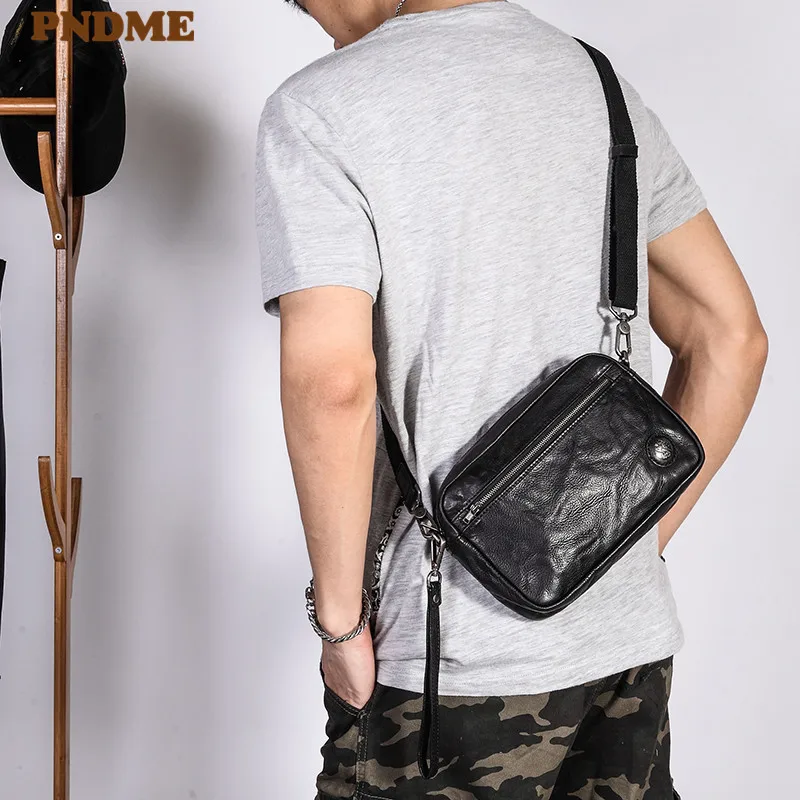 Fashion casual luxury natural genuine leather men's shoulder crossbody bag real cowhide multifunctional black clutch chest bag