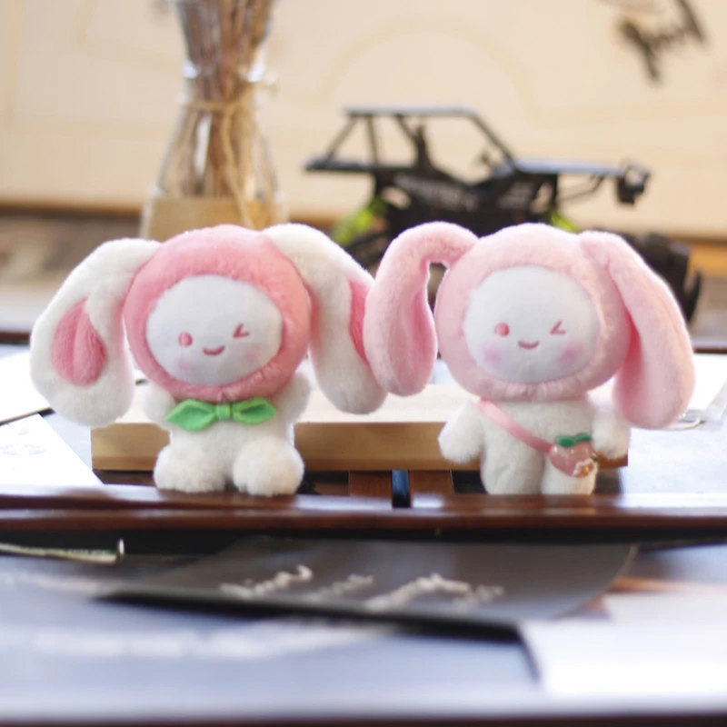 

12cm Cartoon Long Eared Pink Rabbit Plush Doll Toys Keychain Pendant Cute Stuffed Animal Schoolbag Pendant Couple Key Chain New