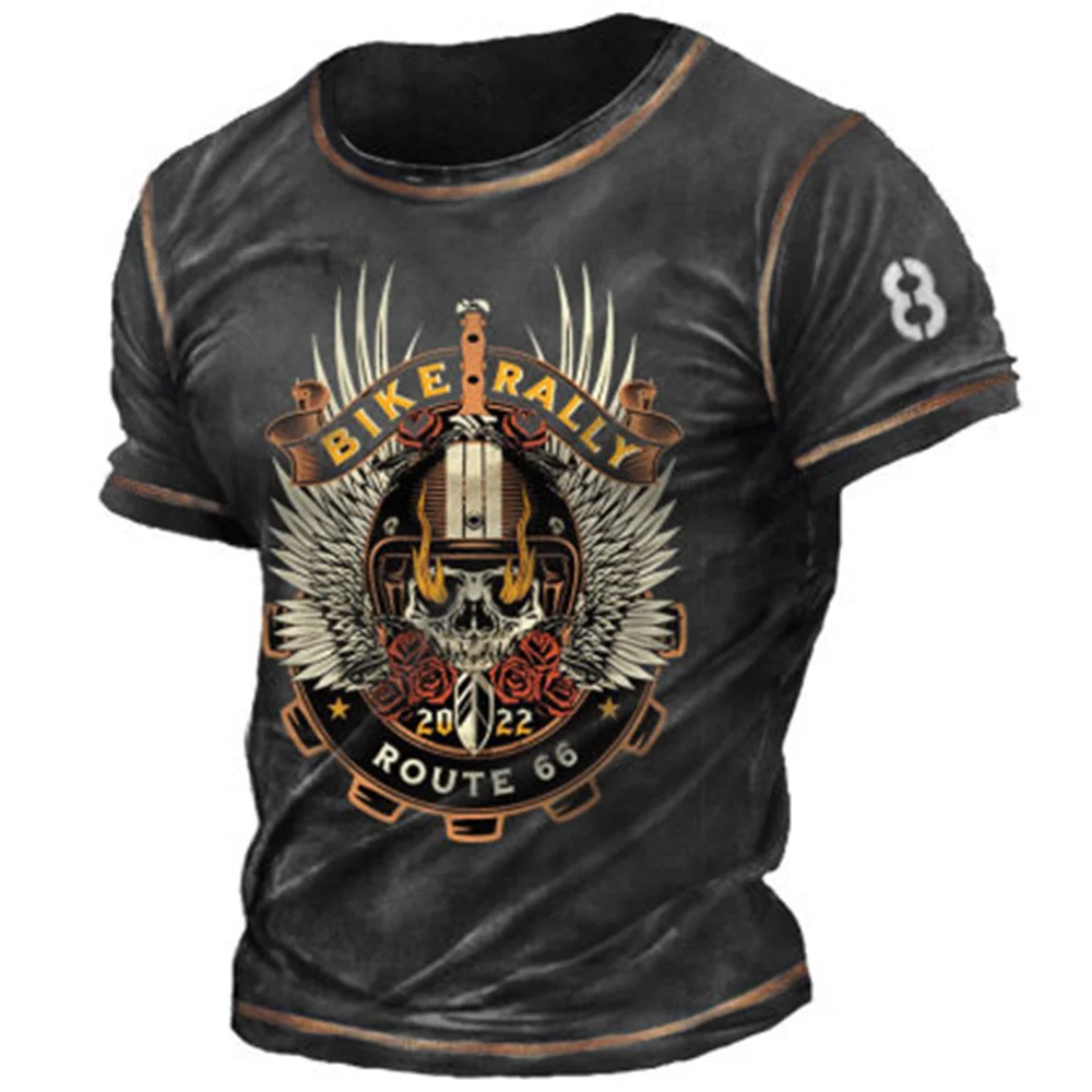 

Vintage T-shirt For Men 3D Printed Tees Tops Motorcycle T Shirt Oil Short Sleeve Biker 66 Route T Shirts Men Clothing Camiseta