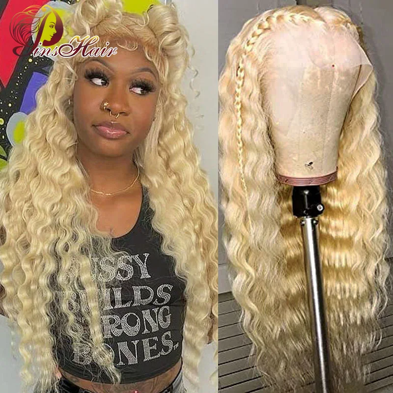 13x4 Water Wave Lace Frontal Wigs For Women 613 Blonde Lace Front Human Hair Wigs Brazilian Curly Lace Closure Wig Pre Plucked