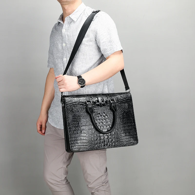 Men's Bags Shoulder Handbags Crocodile Pattern Hand File Bags Business Briefcases Business Bags Men's Work Bags 14 Computer Bag