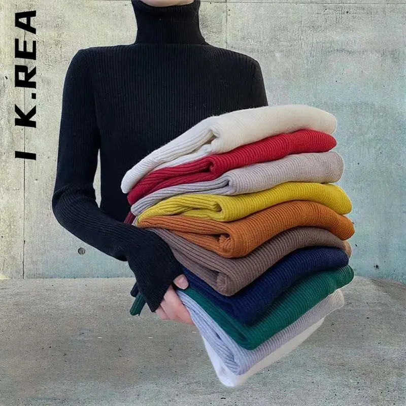 

I K.Rea Knitted Turtleneck Women Sweater Fashion Elegant Cheap Knit Sweater All-Match Long Sleeve Top Women Vintage Warm Female