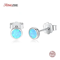 tongzhe real 925 sterling silver korean earrings for women blue opal small stud earrings fashion jewelry 2019 gift for girl