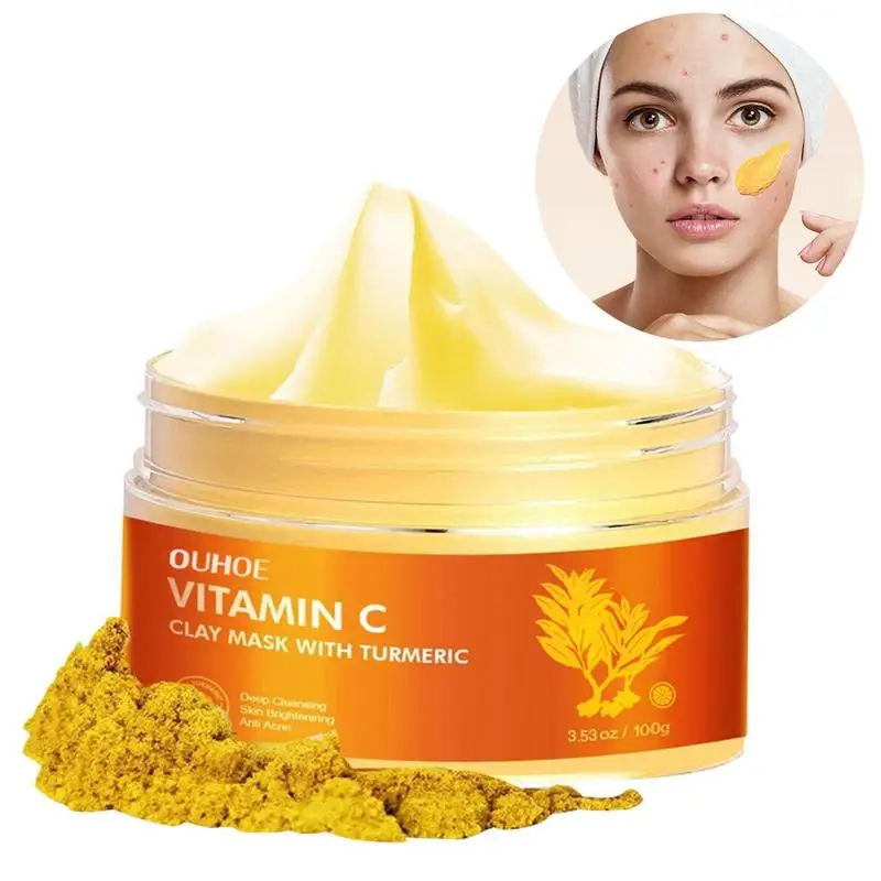 

Hydrating Face Mud 3.5oz Organic Turmeric Skin Lightening Mud Moisturizing Non-irritating Facial Cleaning Cream Vitamin C Clay