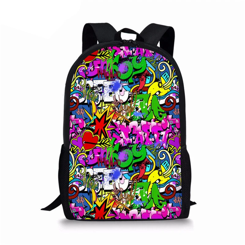 

Personality Graffiti Backpack Students School Bag for Teenagers Girls Boys Bag Pack Cartoon Printing School Rucksack 16 Inches