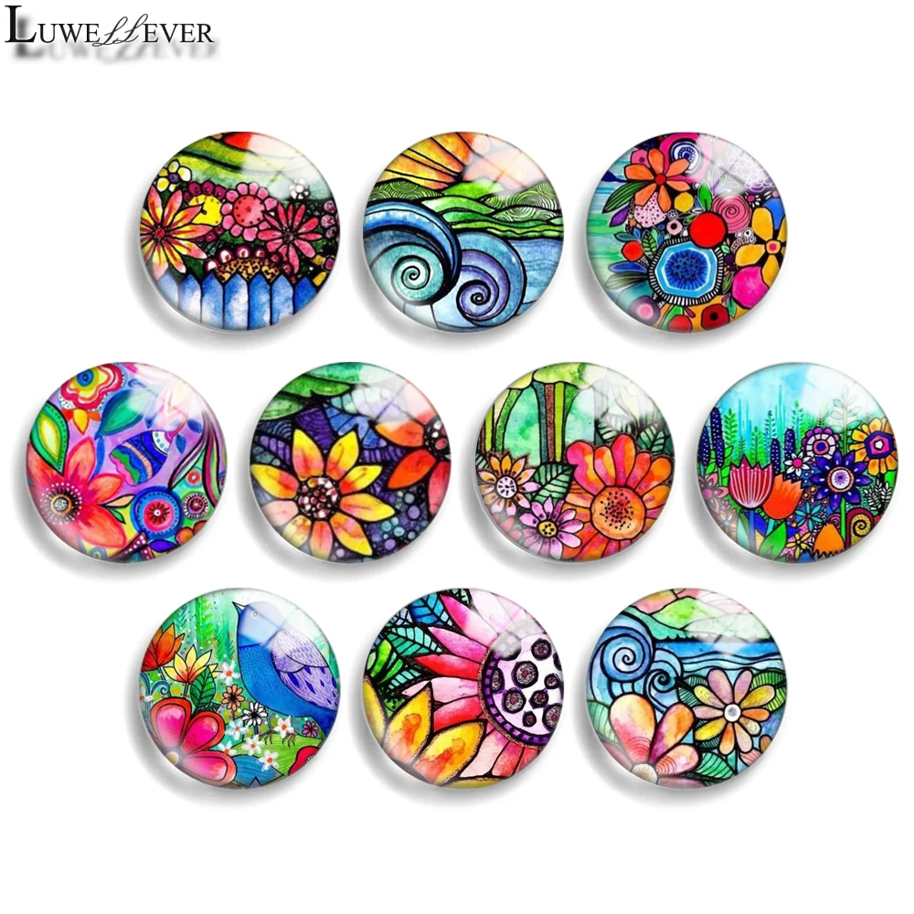 

12mm 10mm 20mm 25mm 30mm 40mm 774 Leaves Mix Round Glass Cabochon Jewelry Finding 18mm Snap Button Charm Bracelet