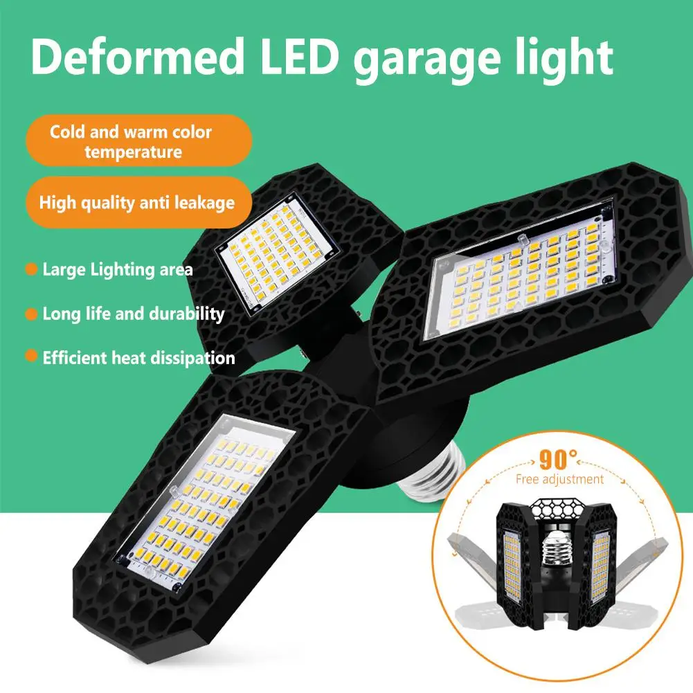 

40W/60W/80W LED Garage Lamp High Brightness Energy Saving AdjustableTrefoil Lamp Angle Folding Deformable Light