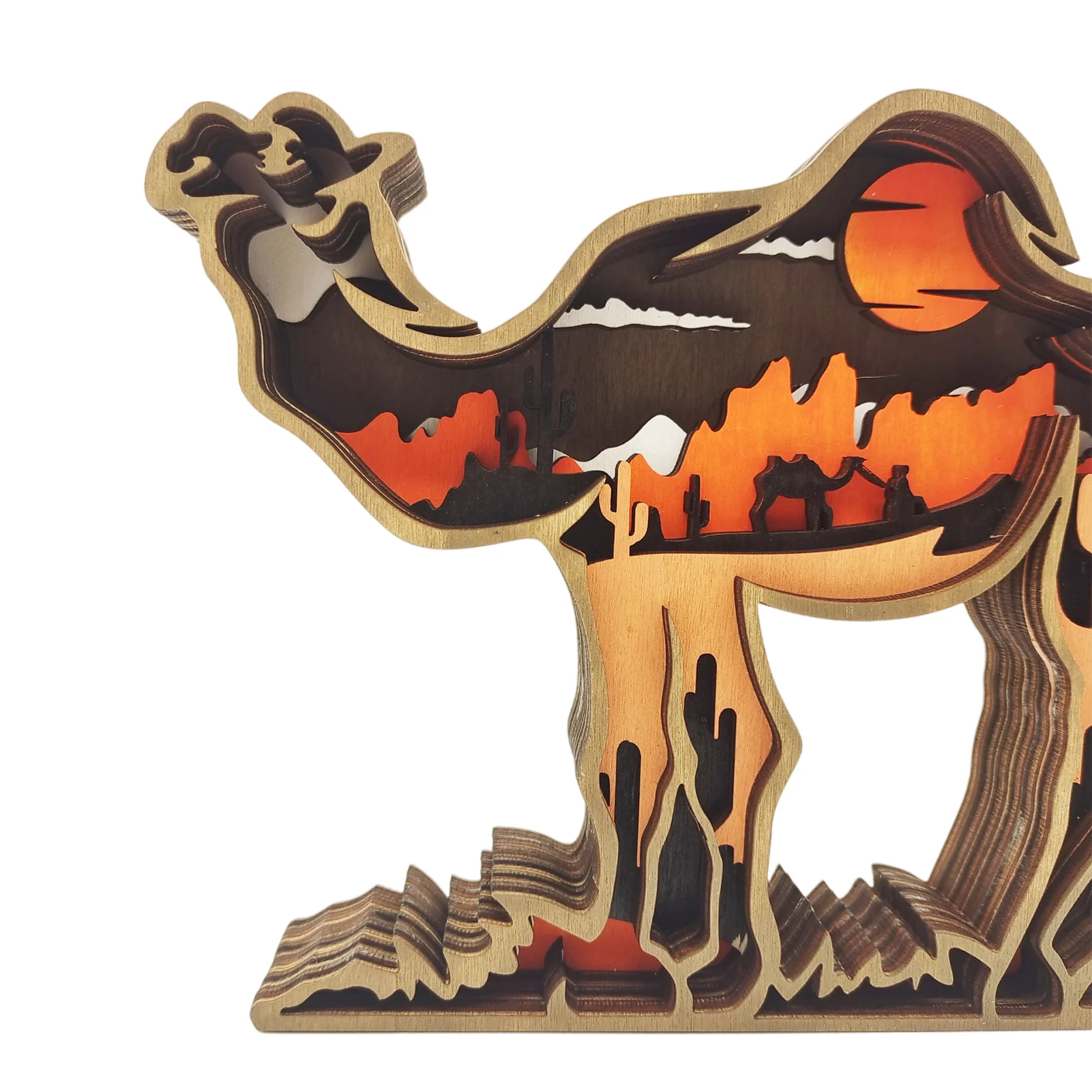 

Деревянное животное верблюжьего цвета, верблюжьего цвета, вырезанные верблюжьи носороги, резьба по дереву, многослойная резьба, для спальн...