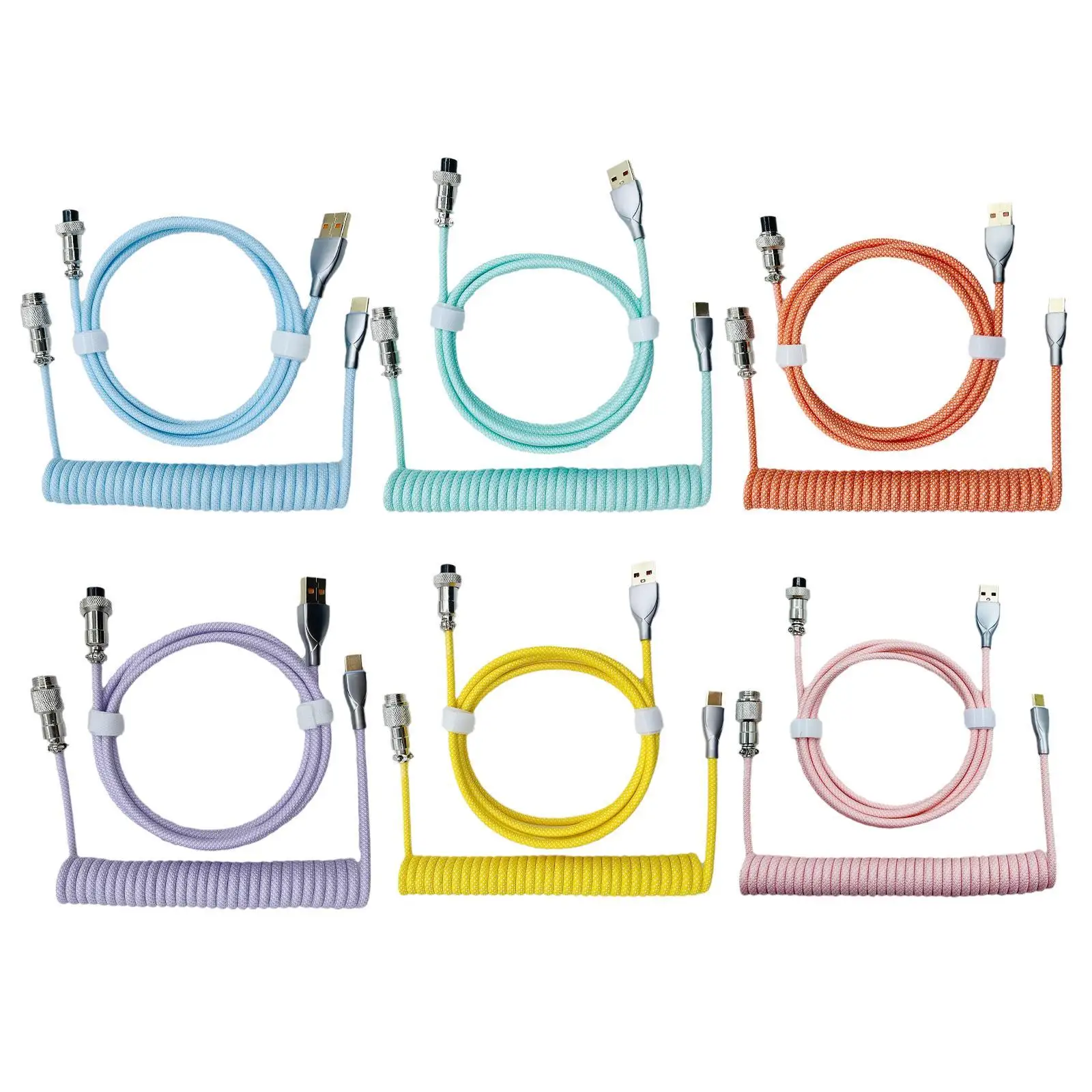 

2In1 Coiled Aviator Wire Type-C To USB Cable 1.8m Coiled Cable For Mechanical Gaming Keyboard Aviation Connector Paracord